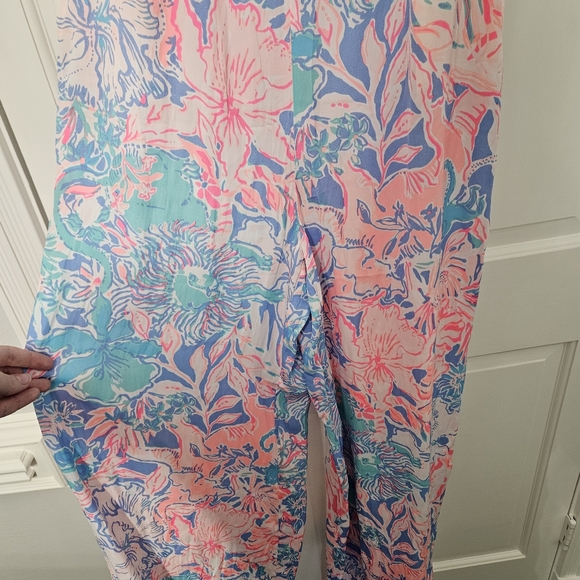 Lilly Pulitzer Bente Jumpsuit maxi blue Peri Viva La Lilly Pink Sz 8 Romper - Picture 11 of 14